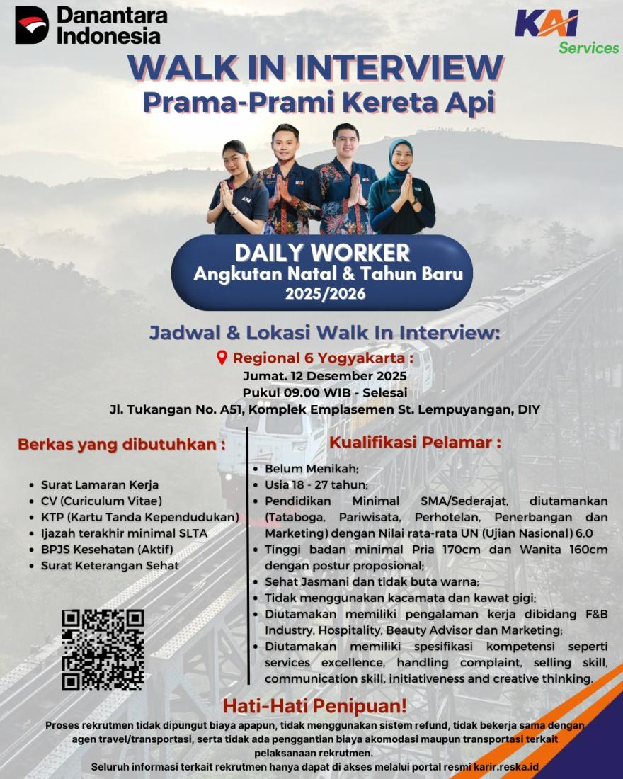WALK IN INTERVIEW Prama Prami Kereta Api
